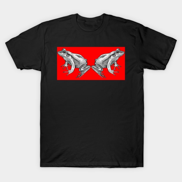 Two frogs on red square T-Shirt by deadblackpony